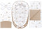 PEPI - 5 teilig Babynestchen Set - Babynest 95x50 - Babydecke - Matratze - Kopfkissen - Kissen - 100% Baumwolle - Baby Erstausstattung Neugeborene - (Baumwolle, Lovely Bird cappucino)
