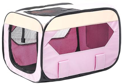 Zusammenklappbare Hundetransportbox für Reisen und Zuhause, 600D Wasserdichtes Gewebe, Tragbare und Faltbare Tierbox, Belüfteter Auto-Tierträger für Katzen und Hunde, Hundezelt(Pink,M-60 * 35 * 35)