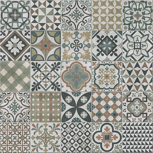 Victorian Tile Effect Vinyl Flooring, slip resistant vinyl roll flooring for kitchen, bathroom, hallway, living space in 2, 3 and 4 metre widths (Fairbanks, 1m x 2m)