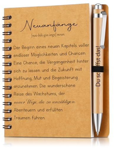 Sinmoe Abschiedsgeschenk Kollege Mitarbeiter Dankeschön Geschenke für Kollegen Motivierendes Inspirierendes Notizbuch mit Holz Kugelschreiber Mini Spirale Notizblock(Neuanfang)
