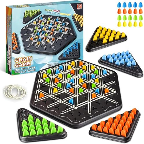 GmwyCzV Triggle Game, Interaktives Steckspiel, Triggle Spiel mit Gummibänder, Triangle Strategy Spiel, Interaktives Familien Brettspiel für Kinder und Erwachsene