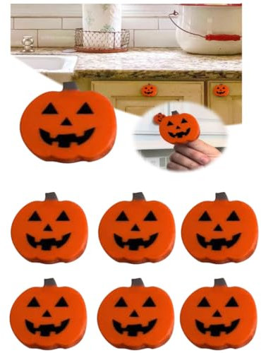 Qxiao 6PCS Halloween Pumpkins Cabinet Knob Covers 2024 Halloween Pumpkin Cabinet Handle Knob Covers Reusable Decorative Knob Covers for Drawers Door Closet Home Bedroom Party Holiday Decor