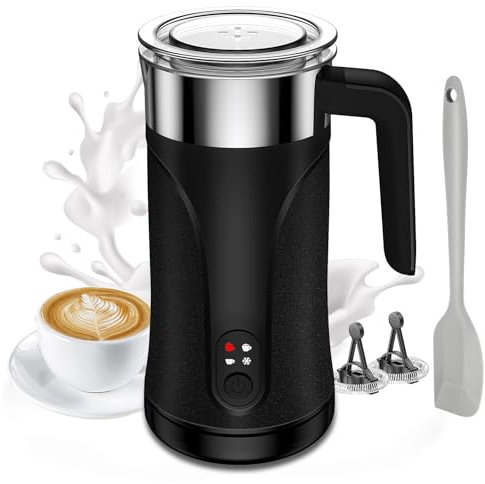 Ovetedot Milchaufschäumer, 4-in-1 Milchaufschäumer Elektrischer für Heißen und Kalten Milchschaum, 300ml Automatische Abschaltung für Kaffee Latte, Macchiato, Cappuccino(Schwarz)