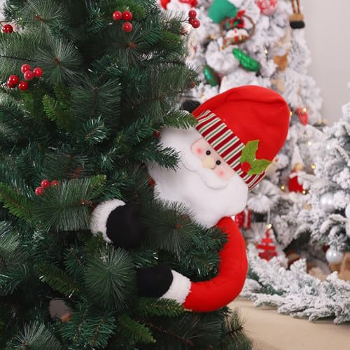 JOYWU Christmas Tree Topper Snowman Hugger,108cm Santa Tree Topper with Poseable Arms and Hat,Xmas Winter Wonderland Party Decoration,Snowman Xmas Tree Hugger,Christmas Tree Decorations (Santa)
