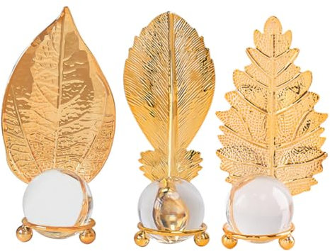 PRETYZOOM Eisenblatt und Kristallkugel luxuriöses Dekoration Golddekor weihnachtsdeko beleuchtet innen weihnchtsdeko luxuriöser Blattschmuck Metallblatt und Glaskugel Golden