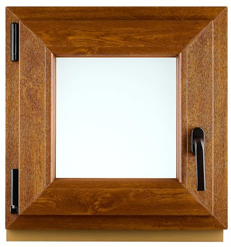 PLAMET. Ventana de PVC - Ventana de Plástico - Resistente a las Influencias Ambientales - Protección Contra Robo - Aislamiento Contra Ruido, Viento - Roble Dorado Satinado - 500x500cm - 4s-16ar-4i