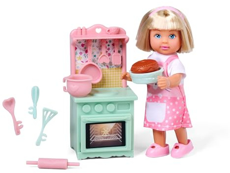 Simba Muñeca Evi Love Cocina, con Horno Que se Abre, Accesorios y Pastel Que se eleva, Juego de Cocina en Miniatura, Desde 3 años, (105733998)
