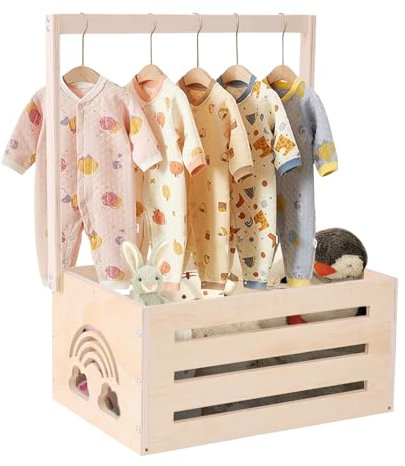 Babyparty-Kleiderschrank Holz,Babykorb mit Griff Holz Geschenkkiste,DIY, Aufbewahrungsbox,tragbar Organizer Korb,Stabiler Geschenkkorb für Mutterschaft Neugeborene Party (Regenbogen mit Rädern)