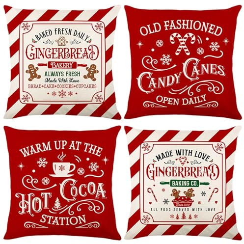Generisch Weihnachten Kissenbezüge, 4 Pack Weihnachten Kissen, Weihnachten Kissenhüllen, Merry Christmas Kissen Für Weihnachten Indoor Home Wohnzimmer Sofa