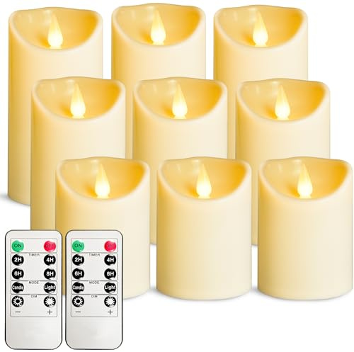 VETOUR LED Flammenlos Kerzens of 9 Stück D3.15 xH4 5 6 Batteriebetriebene Flackernde Kerze den Außenbereich mit Timer-Fernbedienung für Balkone,Außenlaternen,Innenbereich Geburtstage Weihnachten