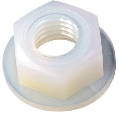Dado Esagonale Flangiato in Plastica (Nylon 6.6), Dado Posteriore con Rondella per Bloccaggio, Anti-Ruggine, Uso Industriale e Domestico - M4 - Naturale - 20 pezzi - Plastic Hardware Store