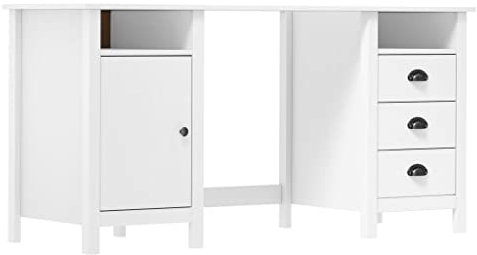 Myheimly Kiefernholz Massiv Schreibtisch mit 3 Schubladen Arbeitstisch Computertisch Bürotisch Büromöbel Laptoptisch PC Tisch 150×50×74cm Weiß