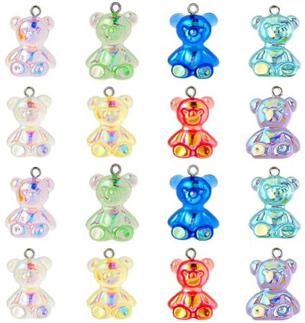 DICOSMETIC 32Pcs 8 Colors 3D Resin Gummy Bear Charms Colorful Candy Bear Charms Pendants Transparent Resin Charm Jewelry Making Finding Accessory for Bracelet Necklace Earring