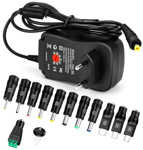 30W Universal-Netzteil AC/DC 3V-12V mit USB 5V 2.1A – Inkl. 12 DC-Steckern für LED-Streifen, Elektronik, LED-Lichter & Router, Babyphone & mehr (max. 2500mA, Multi-Voltage Schaltnetzteil)