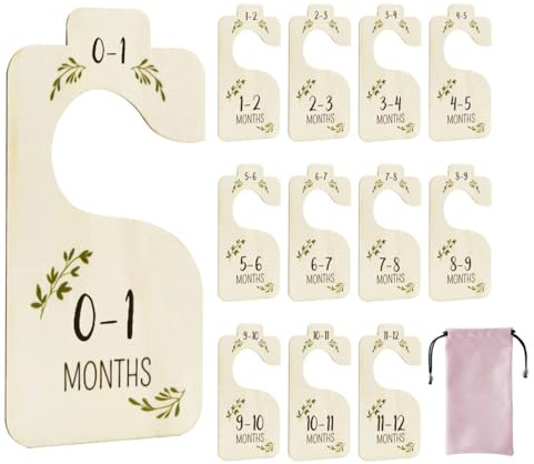 Größentrenner Baby, 12 Stück Wendbare Babykleidung Kleiderschrank Teiler Kleiderbügel Beidseitiger Druck Garderobe mit Aufnahmebeutel für Schrank Kleiderstange, Geschenk Deko