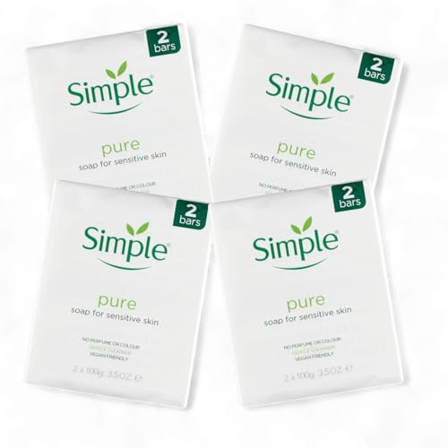 12 x 100g Simple Pure Hand Soap Bars – Gentle Cleanser for Sensitive Skin, Purifies Face and Body, Fragrance-Free, Dermatologically Tested