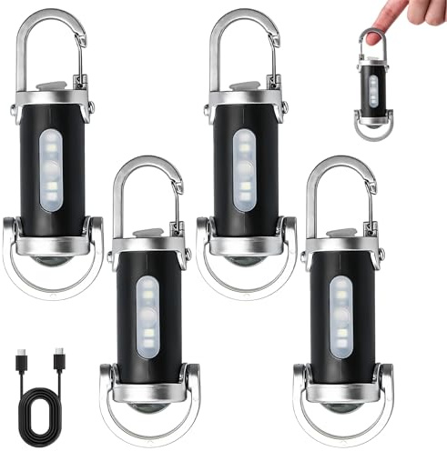 GBKDQQ 4 Stück Superhelle Mini Taschenlampe Schlüsselanhänger, Wasserdicht Taschenlampe LED Aufladbar Schlüsselbund Lampe 5 Helligkeitsstufen, 3 Modi mit USB-Ladung für Haushalt Auto Reisen Camping