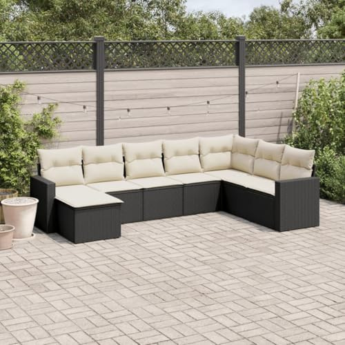 QJBSAVVA 8-teiliges Garten-Lounge-Set Schwarz Poly-Rattan Ecksofa mit breiter Armlehne 65,5 x 62 x 69 cm Robust und Modern für Balkon Terrasse und kleine Gärten