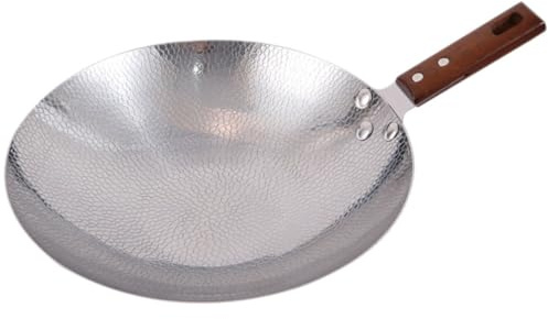 Artibetter Poêle Wok Inox 22 Cm Manche Bois Ergonomique, Poêle Ménagère Antiadhésive Polyvalente pour Cuisson Sautée, Fruits de Mer et Plats Épicés, Ustensile la Cuisine Professionnel