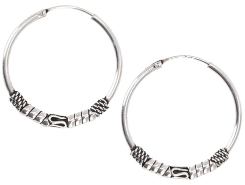 Ethno Ohrringe, Boho Silbercreolen, Bali Creolen Modell 1 | Handgefertigte Creolen aus 925er Silber, unisex, filigranes Design, ideal für Alltag und Festivals, 1 Paar