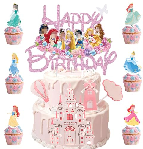 17 Stück Prinzessin Tortendeko, Cupcake Topper Deko, Prinzessinnen tortenaufleger, Muffin Deko,Dekorationen für die Geburtstagsparty Deko von Mädchen