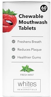 Whites Beaconsfield Chewable Mouthwash Tablets with Fluoride 60 Count - Perfect for Fresh Breath, Helps Reduce Plaque & Support Oral Care - Portable Breath Freshener Tablets in Recyclable Tin