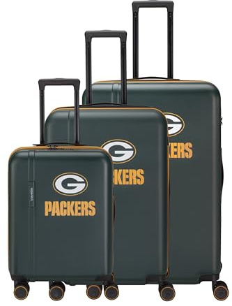 Travelite NFL 3-teiliges Koffer Set Green Bay Packers Größen L/M/S | Hartschalenkofferset 3-teilig aus ABS mit TSA Schloss, 4 Doppelrollen, Dehnfalte im mittleren Trolley, 103/80/36 Liter