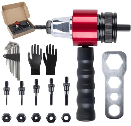 M3-M8 Electric Rivet Gun Adapter Kit, Rivet Nut Gun for Cordless Drill, Quick Change Blind Riveter Insert, Riveting Gun for Automotive, DIY, Metalworking, Furniture, Instrument Elevator