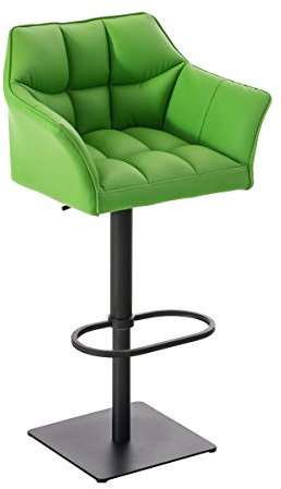 CLP Barhocker DAMASO mit Kunstlederbezug und hochwertiger Polsterung I Barstuhl mit Lehne I Höhenverstellbarer Tresenstuhl mit Fußstütze, Farbe:grün, Gestell Farbe:schwarz