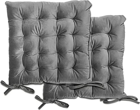 Emma Barclay Velvet Holland Luxury Seat Pad in Silver - 16x16 (40x40cm)