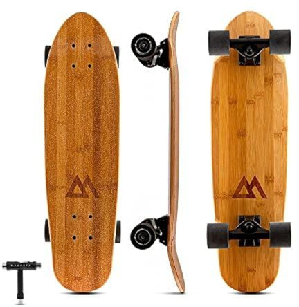 Magneto Mini Cruiser Skateboard - Portable Bamboo Mini Longboard - Double-Kick Concave Carving Skateboard - 27.5 in x 7.5 in Deck, Bamboo