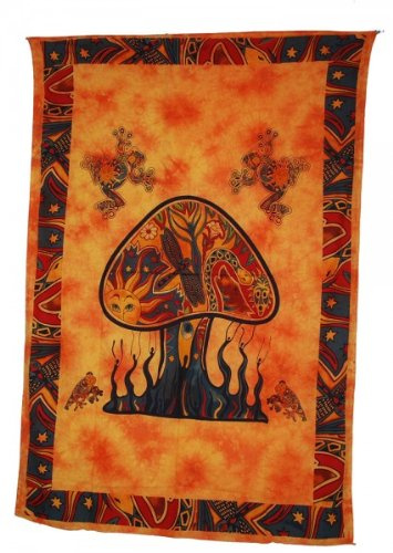 Kunst und Magie Tagesdecke Wandbehang Mushroom Tuch Pilze, Farbe:orangetöne