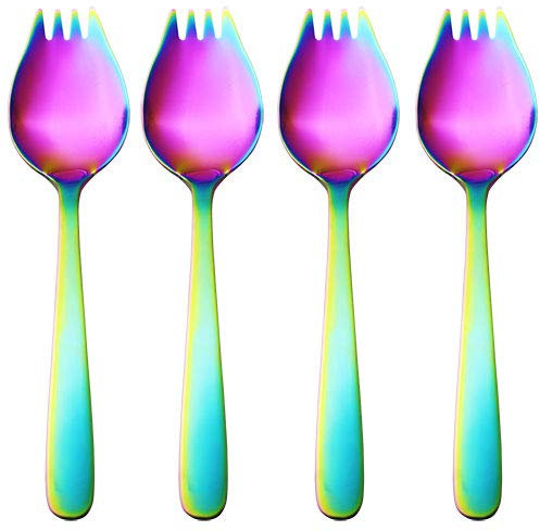 JUCOXO Sporks 4 Pack Stainless Steel Sporks 5.9 Inch Spork Spoon for Ice Cream Spoon Salad Forks, Fruit Appetizer Dessert Spoons (Rainbow)