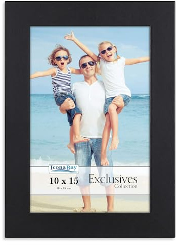 Icona Bay - 10x15 cm Black Picture Frame - Sturdy Engineered Wood Photo Frame - Sleek Design, Table Top or Wall Mount - Exclusives Collection