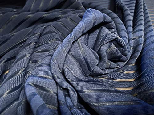 Ottoman Rib Spandex (Elasthan) Jersey-Stoff mit Ausbrenner-Streifen, Meterware – Marineblau