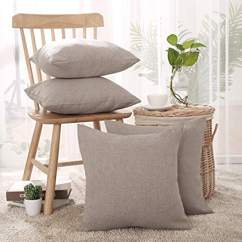 Deconovo Kissenhülle Leinen Optik Kissenbezug mit Verstecktem Reißverschluss Dekokissen, 45x45 cm, Taupe, 4er Set