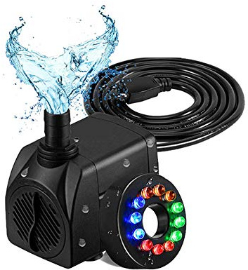 JAWSEU Mini Bomba de Agua Sumergible con luz LED, 4 Colores, Bomba de Fuente de Acuario para Piscinas Pequeñas, Tanques de Peces de Acuario, Fuente de Decoración