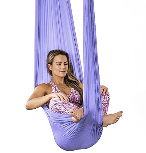 PINC Active Silk Aerial Yoga Swing & Hammock Kit for Improved Yoga Inversions, Flexibility & Core Strength - Lilac
