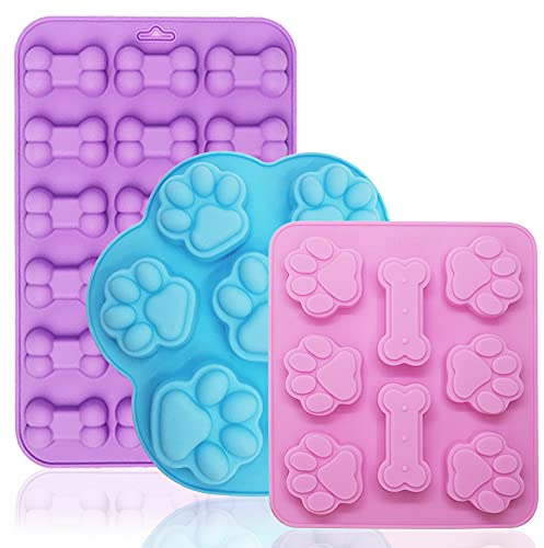 FineGood 3 moldes de silicona para chocolate, molde de cera para derretir molde de silicona para perros, bandeja para hornear para tarta, galleta, gelatina