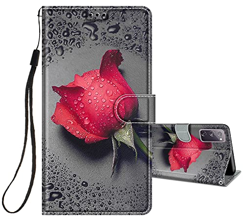 HopMore Handyhülle für Samsung Galaxy S20 FE 4G / 5G Hülle PU Leder Flip Case Klapphülle Klappbar mit Motiv für Mädchen Frauen Handytasche Stoßfest Case Cover für Samsung Galaxy S20 FE, Rose