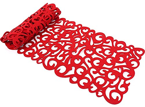 Anawakia Filz-Tischläufer Rechteck Hohl Filz Tischläufer Die Blume Hohl Tischband Tischdecke Eingelegtem Tischdecke 102 cm (Rot)