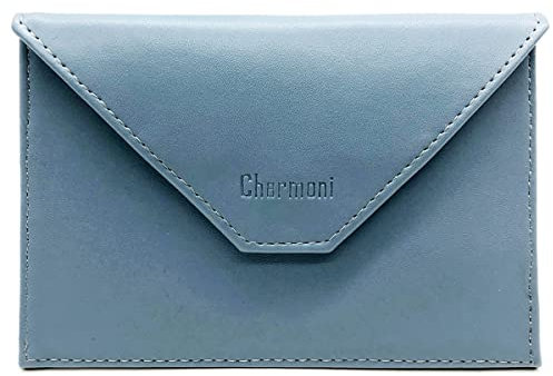 Charmoni - Etui Pochette Porte Papier Voiture - Porte Carte Grise permis de Conduire pièce d'identité Assurance - Cuir Vachette - Femme Homme (Bleu Gris)