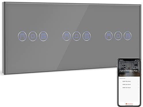 BSEED Zigbee Interruptor Persiana Triple Gris,Interruptor de Pared Smart Compatible con Amazon Alexa y Google Home,Control por APP o Voz, Función de Temporizador(Tuya Gateway Hub Requerido)
