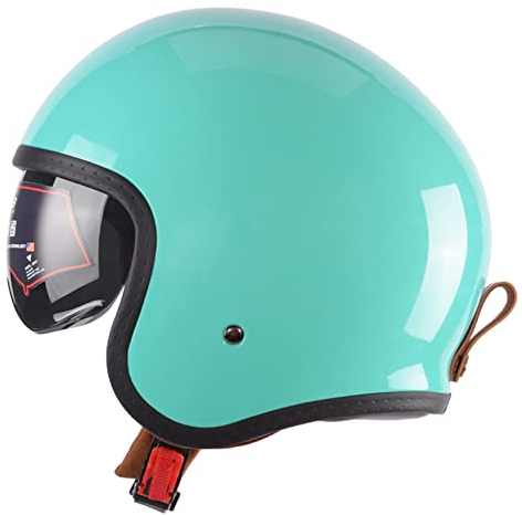 Jethelm mit Visier Retro Pilotenhelm Qualität nach ECE-Norm Roller-Helm für Frauen und Herren im Vintage-Look, Motorrad-Helm mit Visier für Damen Herren Erwachsene D,XXXL