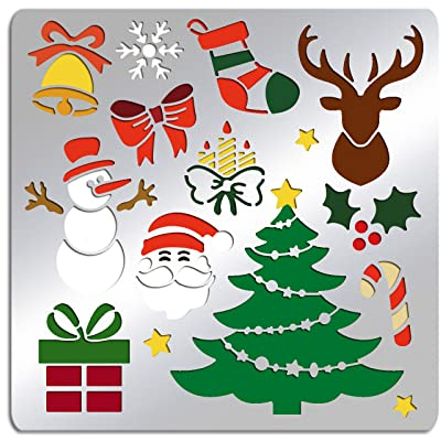 ORIGACH 15.6 x 15.6 cm Weihnachten Metall Schablonen Metalljournalschablone für Holzschnitzerei, Brandmalerei und Holzverbrennung, Gravur und Scrapbooking-Projekt