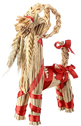 Gerrii Christmas Straw Goat Scandinavian Christmas Straw Ornaments Yule Goat Swedish Tradition Gift for Xmas Home Birthday Party Outdoor Interior Decoration Holiday(7.8 Inch)