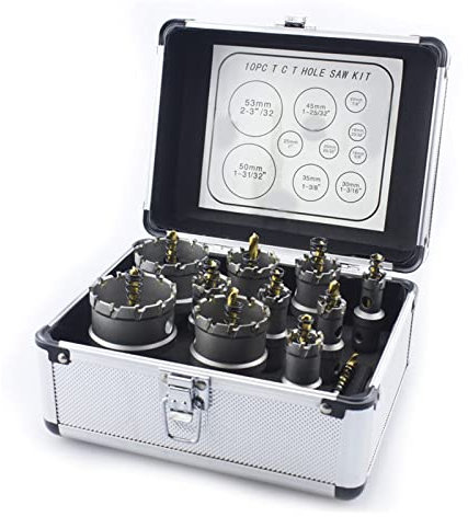 DUPHA 10pcs/set TCT Carbide Hole Saw Drill Bit,16-63mm TCT Hole Saw Drill Bits Set Carbide Tipped Stainless Steel Metal Core Drill Bit With Box (Size : 1)