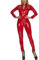 dPois Damen Lack Leder Bodysuit Ouvert Body Langarm Sexy Jumpsuit Overall Catsuit mit Reißverschluss Rollkragen Latex Outfits Dessous Clubwear Große Größen Rot 5XL