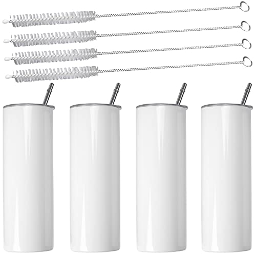 HADIIH Sublimations Becher 20 Schlank Gerade,Edelstahl Sublimation Rohlinge Skinny Tumbler,Mit Deckel und Stroh Halm,4 Packungen