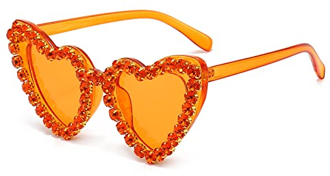YAMEIZE 70s Trendy Strass Herz Sonnenbrille - für Frauen Männer Liebe Rhinestone Herz Shaped Diamant UV400 Party Fahren